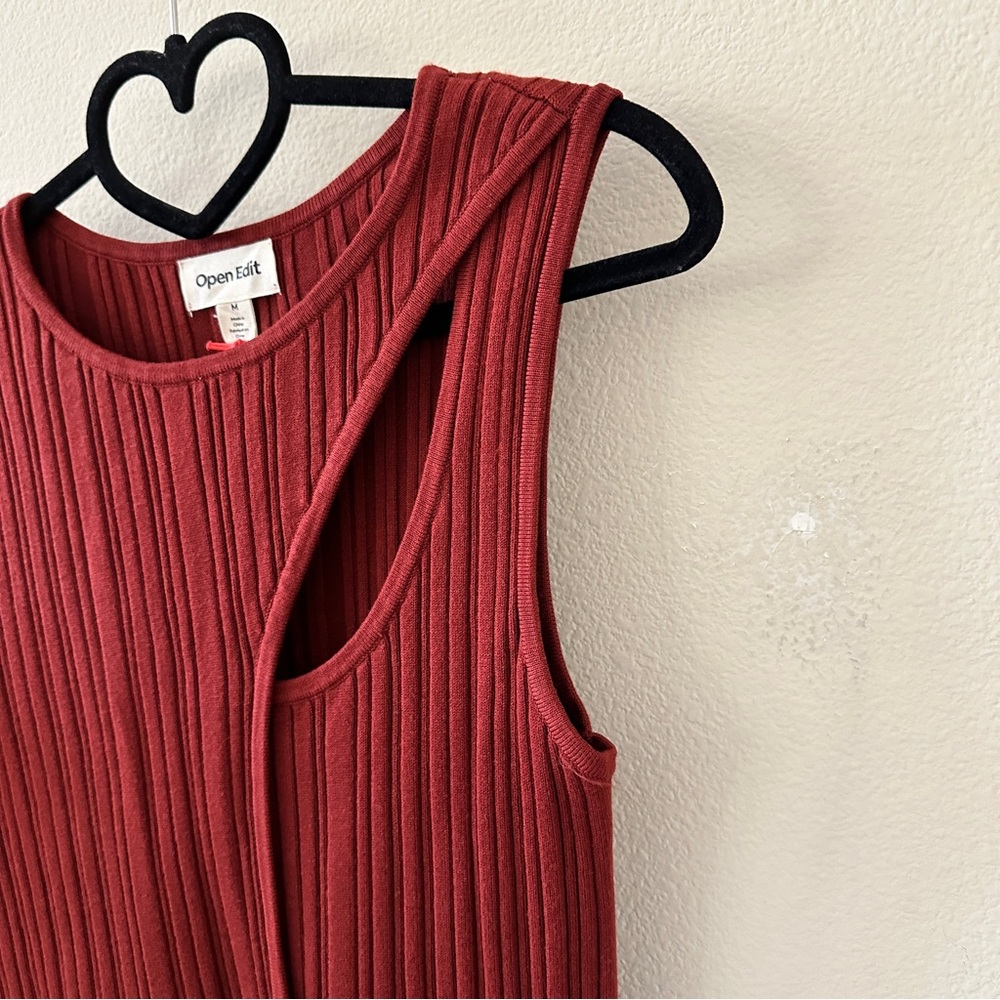 Open Edit Rust Orange Ribbed Cutout Knit Top NWT Size M - Picture 2 of 6